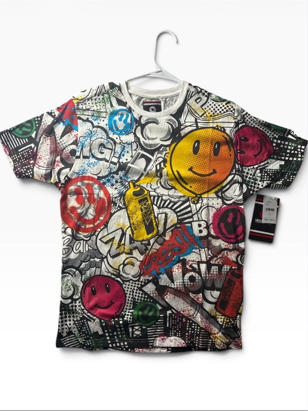 Akademiks Men's small Multicolor Crew Neck Short Sleeve All-Over Graphic Tee